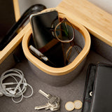 LUMALAND Aufbewahrungsboxen mit Bambus-Rahmen - 4er-Set - Rosa, kompakte Aufbewahrung für Handy, Brille und Schlüssel im edlen Design.