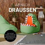 LUMALAND Animal Line Kindersitzsack Dino - Senfgelb, wasserabweisend und kuschelig, ideal für drinnen und draußen.