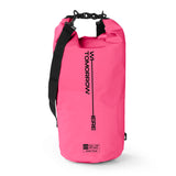 Where Tomorrow Dry Bag 20L - Style 02 - Pink, wasserdichter, robuster Outdoor-Rucksack mit verstellbarem Schultergurt und Rolltop-Verschluss.