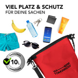 Where Tomorrow Dry Bag 10L - Style 01 - Rot, wasserdichter und robuster Outdoor-Rucksack mit 10L Fassungsvermögen und verstellbarem Schultergurt.