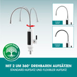 EASYmaxx Warm- & Kaltwasserarmatur mit Durchlauferhitzer und digitaler LED-Temperaturanzeige, 2 um 360° drehbare Aufsätze.