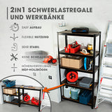EASYmaxx 2 in 1 Schwerlastregal & Werkbank, stabile Metallkonstruktion mit höhenverstellbaren MDF-Holzböden und 875 kg Traglast.