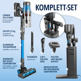 CLEANmaxx AeroTec 500 Staubsauger mit Absaugstation in Grau/Blau, 500W, 60 Min Laufzeit, HEPA-13, multifunktionales Komplett-Set.