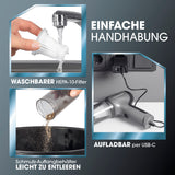 CLEANmaxx 3-in-1-Akkusauger mit waschbarem HEPA-Filter, leicht entleerbarem Behälter und USB-C Aufladung für einfache Handhabung.