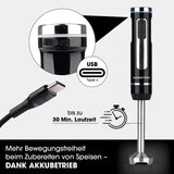 GOURMETmaxx Akku-Stabmixer kabellos mit USB-C, bis zu 30 Min. Laufzeit, BPA-frei und XL-Zubehör-Set für vielseitiges Mixen.