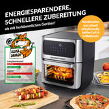 GOURMETmaxx Heißluft-Ofen Digital mit Sichtfenster 12l Edelstahl für energiesparendes Garen mit Heißluft, Grill und XL-Fritteuse.