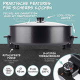 GOURMETmaxx elektrische Partypfanne Ø 42 cm mit Thermostat, Glasdeckel, Cool-Touch-Griffen und rutschfesten Füßen für sicheres Kochen.