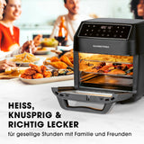 GOURMETmaxx Heißluft-Ofen Digital 12l Schwarz mit Touchdisplay, 12l Fassungsvermögen, für schnelles, knuspriges Frittieren & Grillen.