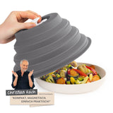 KitchBo Faltbare Mikrowellenhaube mit Magnet zur einfachen Verstauung in der Mikrowelle schützt vor Spritzern und spart Platz.