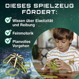 CBionic Baustein-Set Schildkröte grün/braun zeigt Kind mit Bausteinen, fördert Kreativität, Feinmotorik und Wissen über Elastizität.