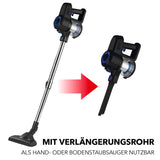 CLEANmaxx Zyklon-Staubsauger schwarz/blau mit verstellbarem Teleskoprohr und vielseitigen Düseneinsätzen für Flexibilität und einfache Handhabung.