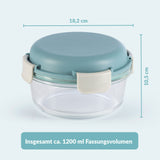GOURMETmaxx Glas-Lunchbox Klick-it mit integriertem Kühlakku, 950 ml, grau/grün, fest schließender 4-fach-Klickverschluss, tropfsicher.