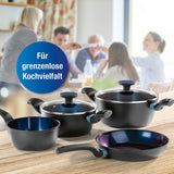 BRATmaxx Koch- & Bratset mit 3 Töpfen & 1 Pfanne, Aluminium, antihaftbeschichtet, für fettarmes Braten und einfache Lagerung.