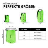 Where Tomorrow Dry Bag 10L - Style 02 - Grün, wasserfester, robuster Outdoor-Rucksack mit Rolltop-Verschluss und verstellbarem Schultergurt.
