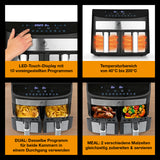 Kochwerk Heißluft-Fritteuse Zweikammer 7 Liter Edelstahl/schwarz mit Touchdisplay und zwei Kammern für verschiedene Speisen gleichzeitig.