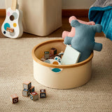 LUMALAND Bambus-Rahmen Aufbewahrungsbox rund - 3er-Set - Rosa mit Bambusrahmen, stapelbar, ideal für Ordnung im Kinderzimmer.