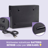 EASYmaxx LED-Leuchtkasten A5 mit 173 Buchstaben & 150 Emojis, kabelloser Batteriebetrieb oder USB-Kabel für flexiblen Einsatz.