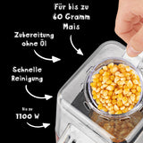 GOURMETmaxx Popcorn-Maschine mit Retro-Design, 1100 W, Zubereitung ohne Öl, bis zu 60 g Mais, schnelle Reinigung.