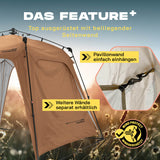 Where Tomorrow - Pop up Pavillon mit wetterfester, leicht einzuhängender Seitenwand für optimalen Windschutz in Kamelbraun.