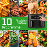 GOURMETmaxx Doppelkammer-Heißluftfritteuse 2 x 4 L mit Touchdisplay, Timer und 10 Programmen für fettarmes Frittieren.
