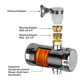 EASYmaxx Universal-Durchlauferhitzer mit digitaler LED-Anzeige, integrierter Heizspirale und Universal-Adapter für sofort warmes Wasser.
