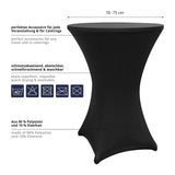 LUMALAND Stehtischhusse - Tisch Bezug - Husse - Ø 70-75 cm - Schwarz, schmutzabweisend, waschbar, perfekte Passform, Polyester-Elasthan Mix