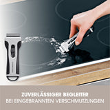 GOURMETmaxx Kochfeldschaber 13,2x5,1x2,2 cm schwarz/grau mit Soft-Touch-Griff und einziehbarer Klinge zur Fleckenentfernung auf Glas und Fliesen.