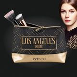 GNTM Schminktasche - schwarz/gold mit robuster Lederoptik und innenliegender Tasche für praktische Aufbewahrung unterwegs.