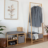 LUMALAND Kleiderständer aus Bambus 159x60x45 cm in Beige mit Ablagefach für Jacken und Accessoires, modern und stabil.