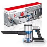 CLEANmaxx Akku-Zyklon-Staubsauger Digital-Display in anthrazit/silber/blau mit 22,2 V Akku und Saugkraft-Regulierung.