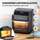 GOURMETmaxx Heißluft-Ofen Digital 12l Schwarz mit Highspeed-Luftzirkulation für knusprige Ergebnisse und einfache Bedienung per Touchdisplay.