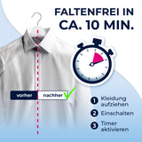 CLEANmaxx Hemdenbügler PRO zeigt faltenfreies Hemd nach 10 Min automatischem Trocknen und Bügeln.