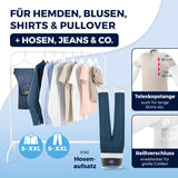 CLEANmaxx Hemdenbügler PRO STEAM + Hosenaufsatz für faltenfreie Hemden, Hosen & Shirts mit Teleskopstange und Reißverschluss-Erweiterung.