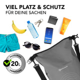 #DoYourOutdoor Dry Bag 20L - Grau wasserdichter Rucksack mit Rolltop-Verschluss, UV-Schutz und verstellbarem Schultergurt für Outdoor-Aktivitäten.