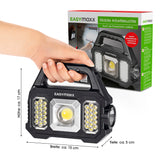 EASYmaxx Solar-Arbeitsleuchte mobil - Schwarz mit Akku, Solarpanel, USB-C, 6 Leuchtmodi, ideal für Camping und Notfälle.
