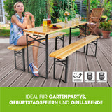 EASYmaxx Bierzeltgarnitur Set (1 Tisch mit 2 Sitzbänken) - 170 cm, Holzfarben/Schwarz, wetterfest, robust, ideal für Gartenpartys und Grillabende.