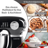 GOURMETmaxx Küchenmaschine - Schwarz mit 12 Geschwindigkeitsstufen, Edelstahlrührschüssel und planetarischem Rührsystem für vielseitiges Backen.