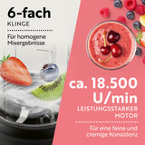 GOURMETmaxx Nutrition Mixer 4-tlg. mit 6-fach Edelstahlklinge und 18.500 U/min Motor für cremige Smoothies und feine Mixergebnisse.