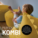 Kindersitzsack LUMALAND Animal Line Monster - Senfgelb mit weichem Bezug, bequem für Kinder und robust für den Alltag.