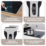 GOURMETmaxx Kochfeldschaber 13,2 x 5,1 x 2,2 cm schwarz/grau mit Soft-Touch-Griff und einziehbarer Klinge zur Fleckenentfernung.