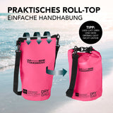 Where Tomorrow Dry Bag 5L - Style 01 - Pink wasserdichter, robuster Outdoor-Rucksack mit praktischem Rolltop-Verschluss und verstellbarem Schultergurt.