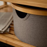 LUMALAND Bambus-Rahmen Aufbewahrungsbox rund - 3er-Set - Grau mit robustem Stoff und elegantem Bambusrahmen für vielseitige Ordnungslösungen.