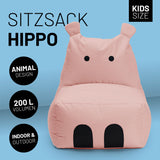 LUMALAND Animal Line Kindersitzsack Hippo - Pastell Pink, weicher, wasserabweisender Sitzsack mit Tier-Design für drinnen und draußen.