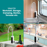 EASYmaxx Warm- & Kaltwasserarmatur mit Durchlauferhitzer und digitaler LED-Temperaturanzeige, ideal für Werkstatt, Camping, Garten, Terrasse.