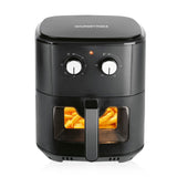 GOURMETmaxx Heißluft-Fritteuse mit Sichtfenster, 6,2 l Fassungsvermögen, schwarz, mit Timer und Temperaturregler.
