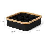 LUMALAND Organizer mit Bambus-Rahmen - 3er-Set - 30 x 30 x 9 cm Anthrazit mit 3/4/9 Fächern für praktische Aufbewahrung.