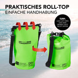 Where Tomorrow Dry Bag 5L - Style 01 - Grün mit wasserdichtem Rolltop-Verschluss, robust und ideal für Outdoor-Abenteuer.