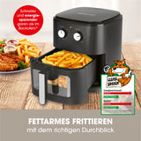GOURMETmaxx Heißluft-Fritteuse mit Sichtfenster, 6,2l Fassungsvermögen, fettarmes Frittieren mit Timer und automatischer Abschaltung.
