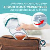 GOURMETmaxx Glas-Frischhaltedosen mit Mikrowellenventil Klick-it 6-tlg., 4-Fach-Klick-Verschluss und Silikondichtung, tropfsicher, grün.