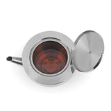 SAMOWAR 3006C - 6 l | 1,5 l Teekanne | 2500 W Edelstahl Teekanne mit geöffnetem Deckel und sichtbarem Tee im Inneren.